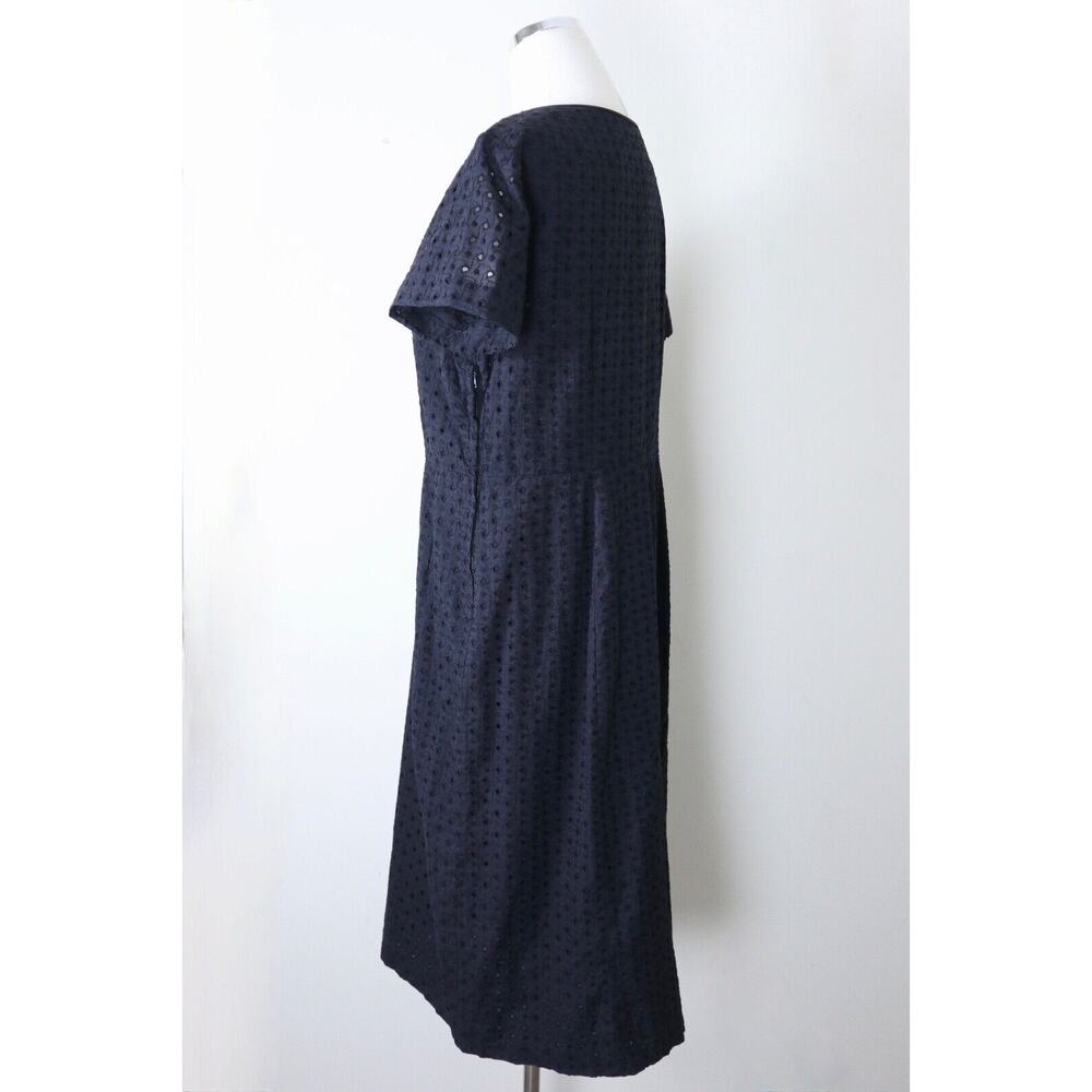 Vintage 1950s Size XL Eyelet Cotton Day Dress Midi Tea Length Short Sleeve Black - Picture 8 of 12